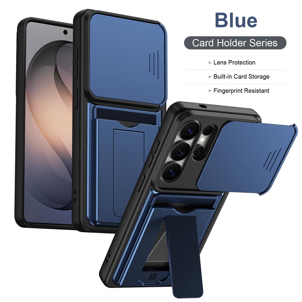 KEYSION Card Holder Bag Phone Case for Samsung S26 Ultra 5G Slide Camera Protection Kickstand Shockproof Cover for Galaxy S26+5G