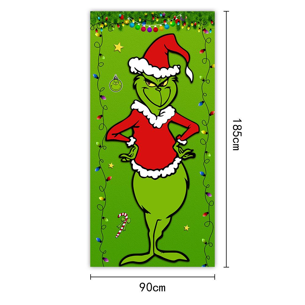 Christmas Door Cover Decoration Green Christmas Background Cloth Christmas Door Hanging New Year Party Decoration Door Cover