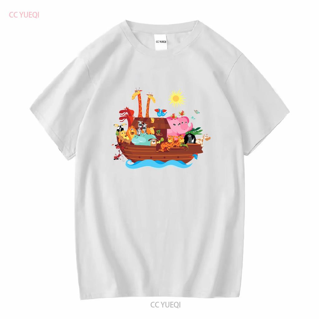 Inktastic Animal Ark Bible Story Christian Baby T Shirt Animals Noah Cute Ship long or short sleeves vintage Washed Versatile