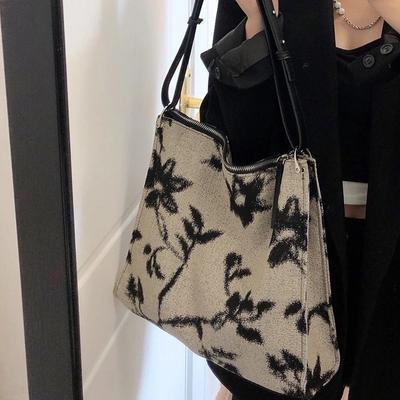 Sac en Toile Jacquard Style Chinois Littéraire pour Femmes Nouveau Tendance Grande Capacité Sac Bandoulière Aisselle Haut de Gamme Sac Cabas Épaule Unique