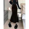 Black gold velvet skirt women's sky velvet thickened high waist and thin medium and long a-word hip-wrapped fishtail skirt