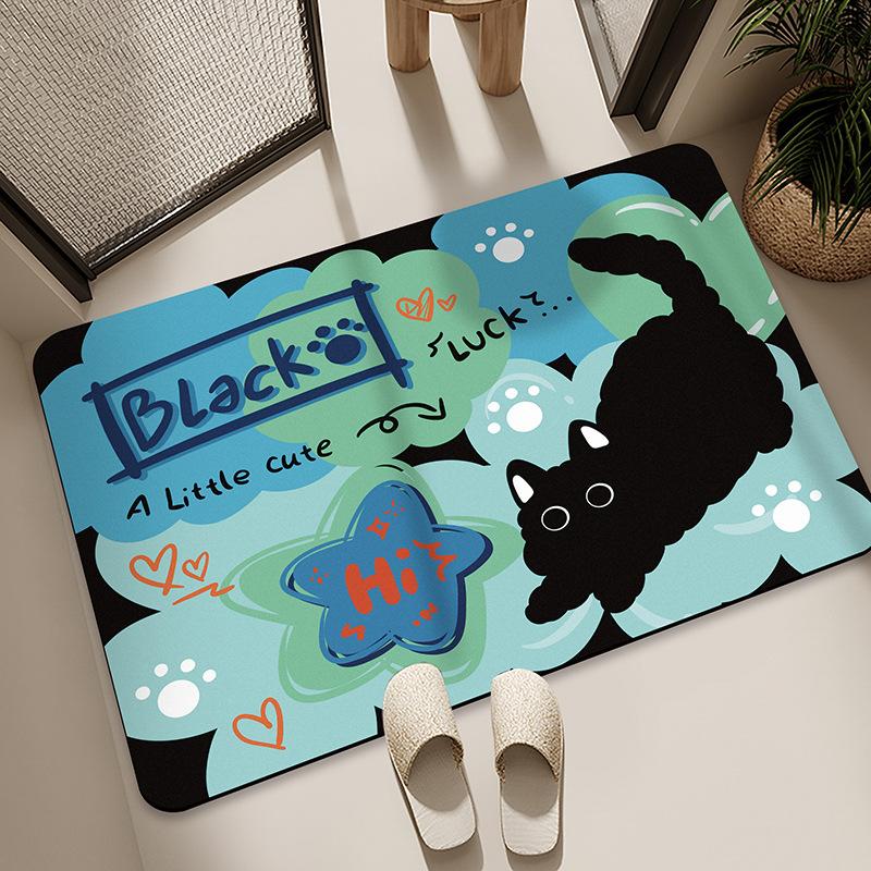 Diatom Mud Floor Mat Bathroom Water Absorption Quick-drying Foot Pad Cartoon Black Cat Dirty-resistant Anti-slip Pad Household Bathroom Entrance Mat