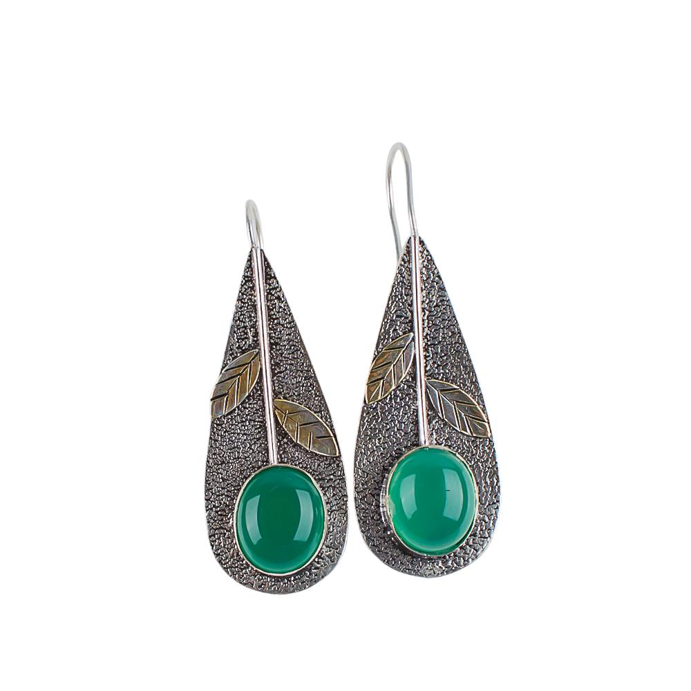 Rare Green Onyx Cab Gemstone 925 Sterling Silver Jewelry Handmade Earrings2.00" EE-72-32