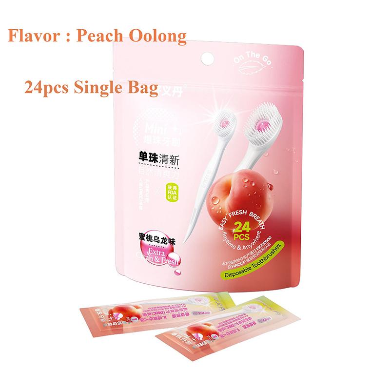 Mini Toothbrush With Mouth Freshener Beads&Toothpick&Tongue Scraper 4In1 Remove Bad Breath Portable Oral Care Tool 1/20/24Pcs