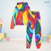 Boys Girls Blue White Printed Hooded Long Sleeve Sweatshirt Cuffed Pants Two Piece Set