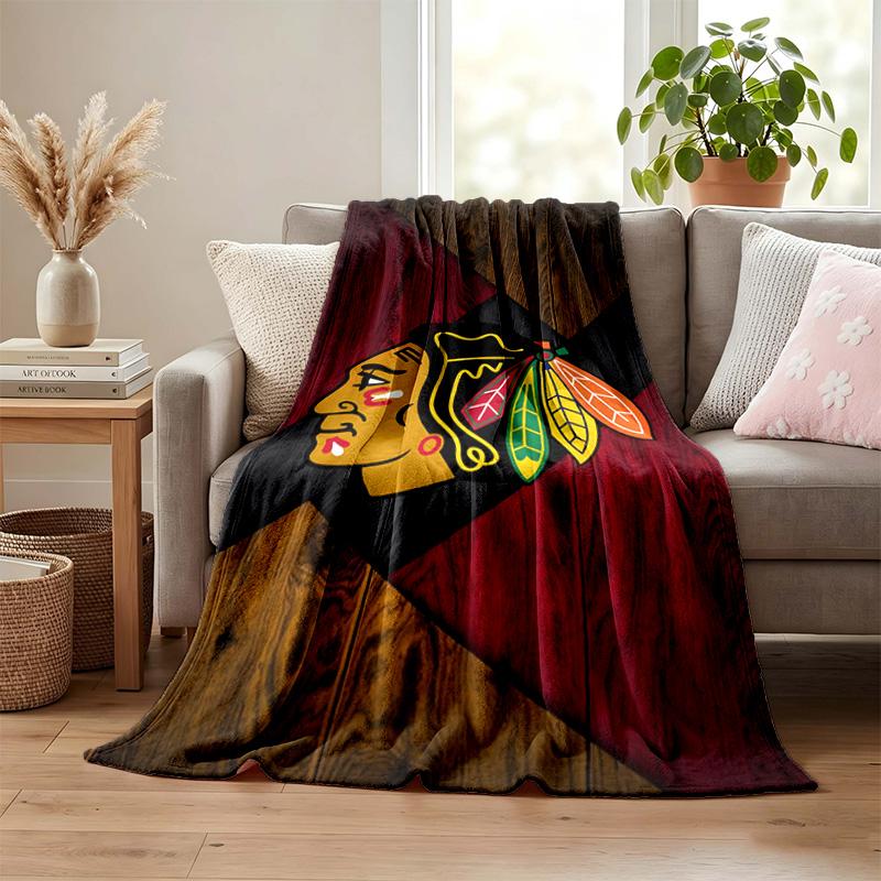 Chicago Blackhawks Blanket Flannel Blanket Soft Cozy Plush Throw for Sofa Bed Lightweight Home Decoration