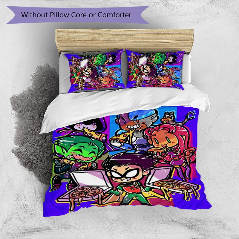 Teen Titans Pattern Printed 3PCS Bedding Set, Soft Skin-Friendly Washable Duvet Cover & Pillowcases Set