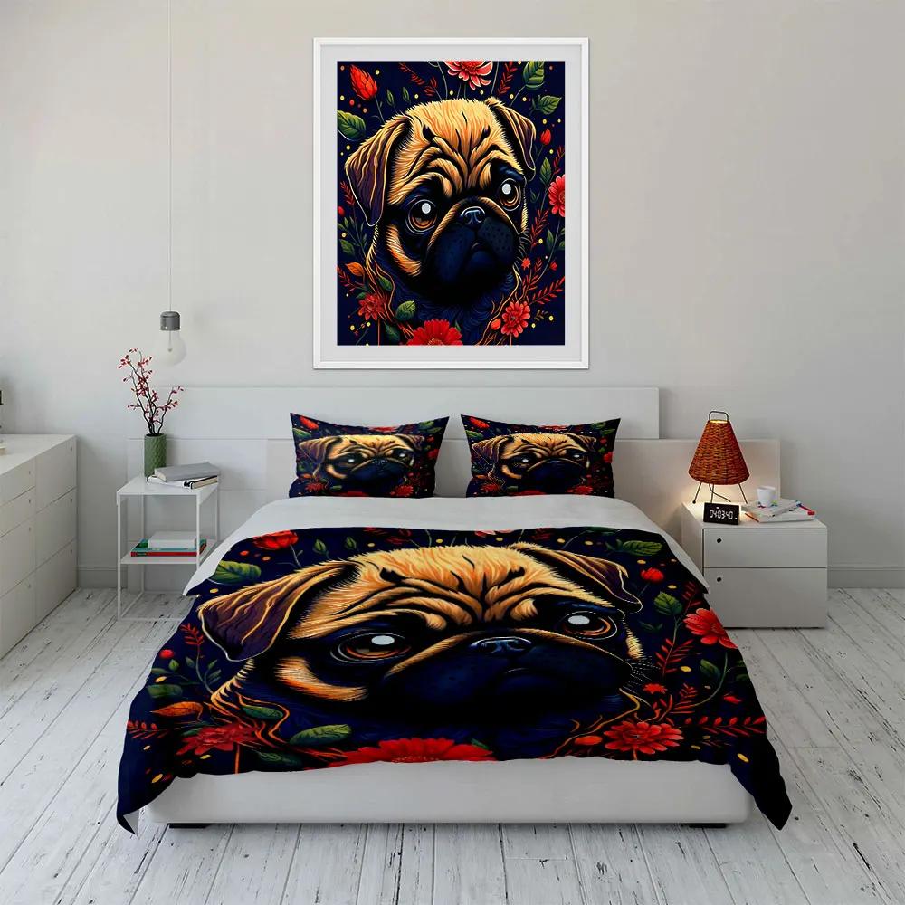 "Dog Floral Set - Home Decor" Multiple Sizes Kid's and Adults' Bedroom Exquisite 3PC Bedding Set Gift