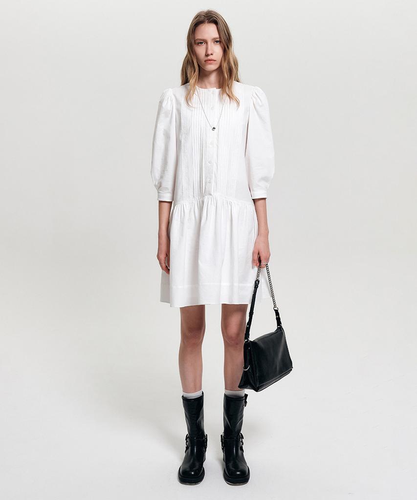 Lugkaeseuteu Maya Pintuck Lace Cotton Midi Dress_White