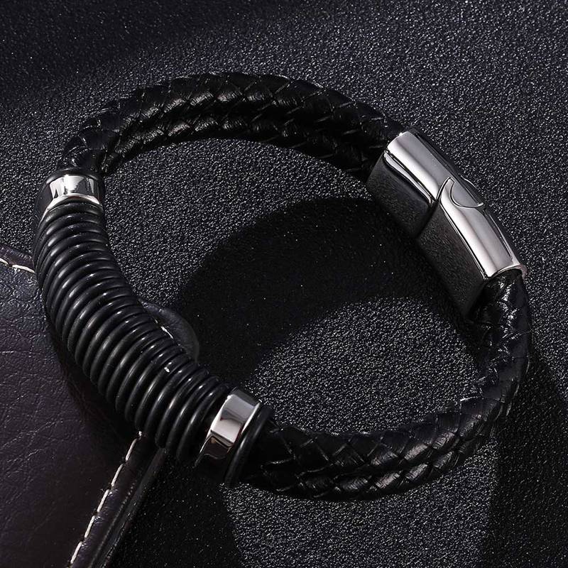 Fashion Genuine Braided Punk Bangles Men Bracelet Magnetic Clasp Braided Mutilayer Leather Wrapping Punk Man Jewelry Gift BB1071