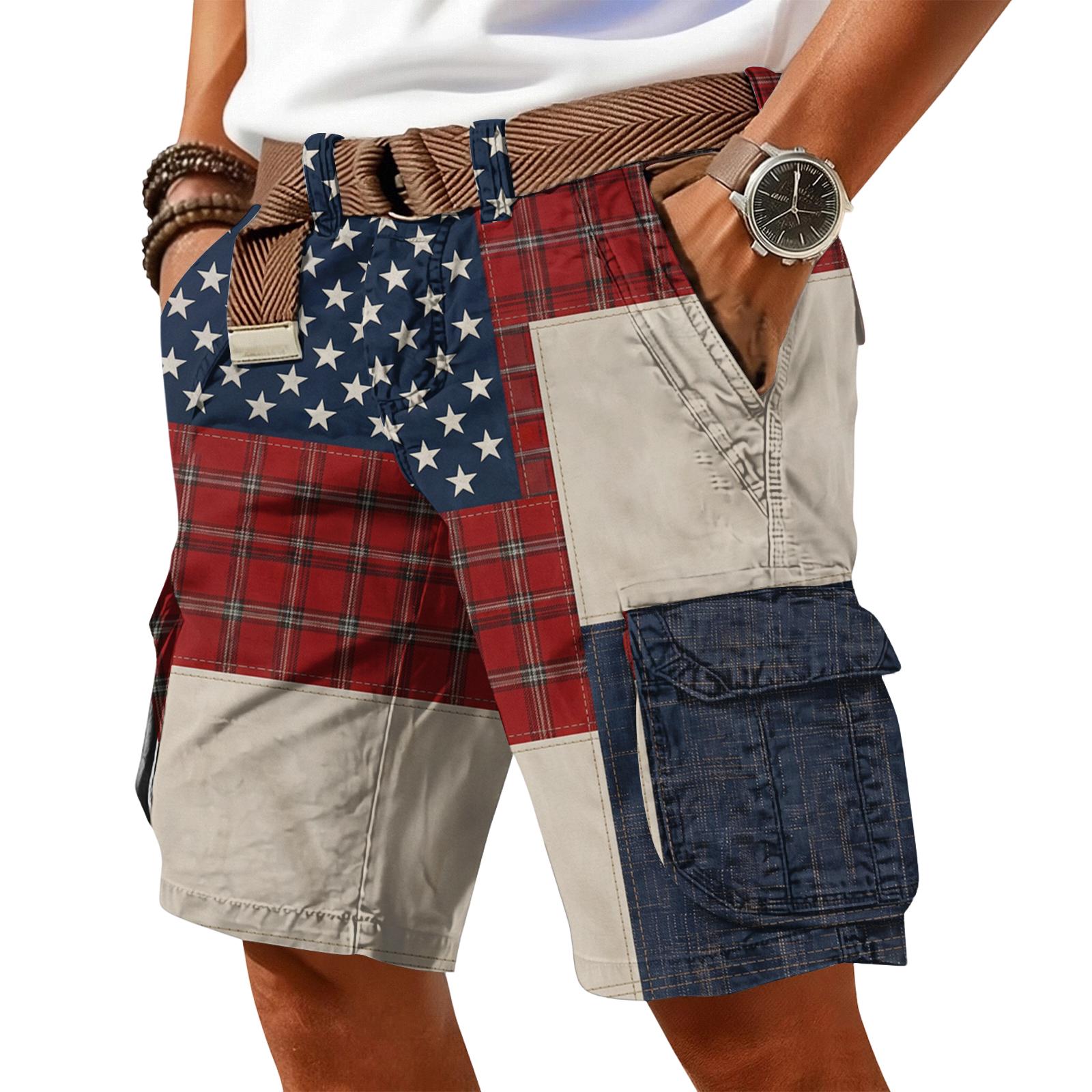 

Men s Summer Printed Casual Multi-Pocket Cargo Shorts XL винний