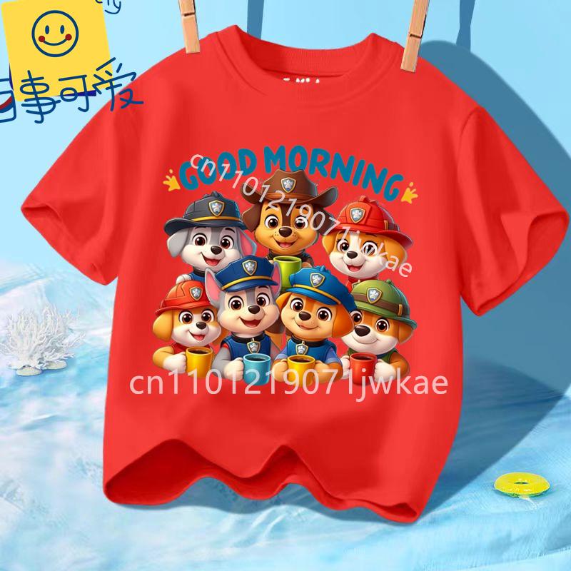 Paw Patrols Girl Boys T Shirt Cartoon Skye Short Sleeve Tops Summer Kids Korean Clothes Baby Casual Tees Cute Birthdays Gifts