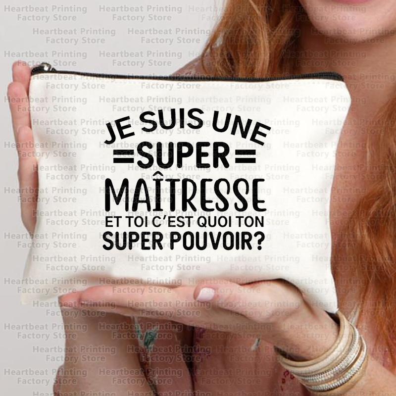 French Thank You Maîtresse Print Travel Cosmetics Bag Lipstick Bag Pencil Case Pouch Bags for Women Back To School Gift