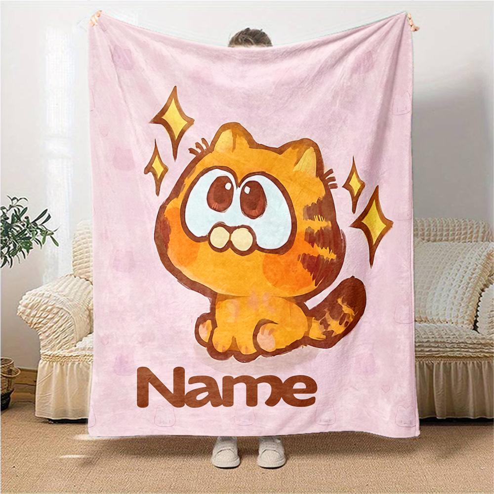 Custom Name Garfield'S Starry Adventure Party Blanket For Couch Bed Plush Cozy Fuzzy Blanket Super Soft Warm Blankets For Fall And Winter 091674