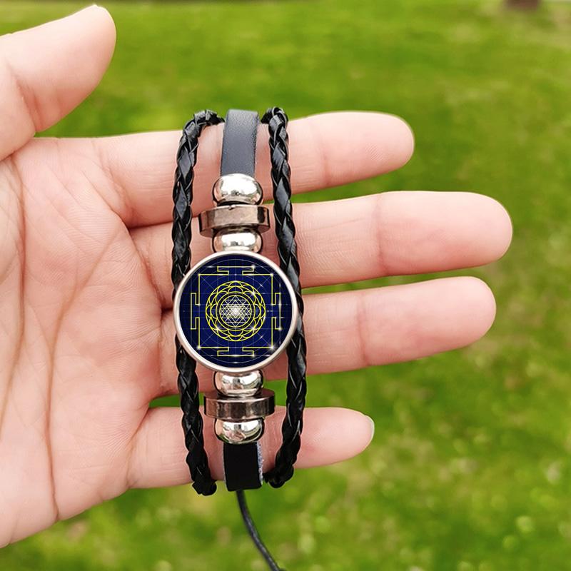 Metatron Cube Spiritual Bracelet Sacred Geometry Sri Yantra Life Flower Charm Chakra Leather Bracelets Wristband Jewelry