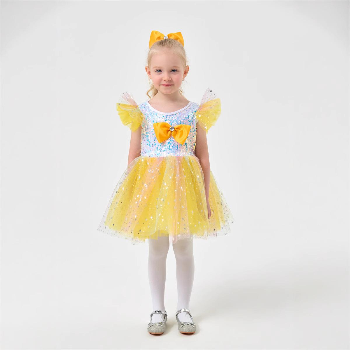 

June 1 children s performance costume, children s princess skirt, mesh sequined yellow tutu skirt, dance performance costume 150CM