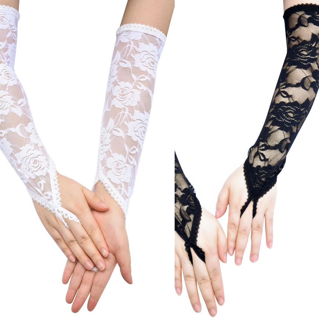 Vintage Lace Flower Fingerless Gloves for Ladies Fashion Roleplay Accessory Arm Sleeves for Weddings and Theme Parties