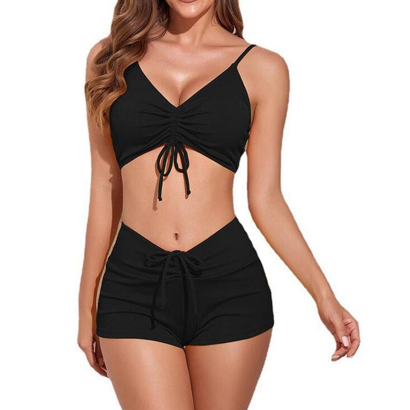 

Новый купальник женский комплект бикини с высокой талией женский купальный костюм S чёрный
