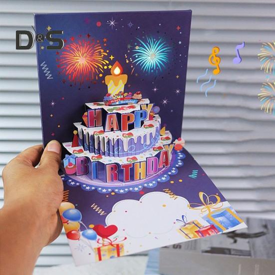 3D Pop Up Bursdagskort Bursdagskake Gratulasjonskort med Pyroteknikk Musikk Blåsbare stearinlys Bursdagsoverraskelse Minne til henne Ham