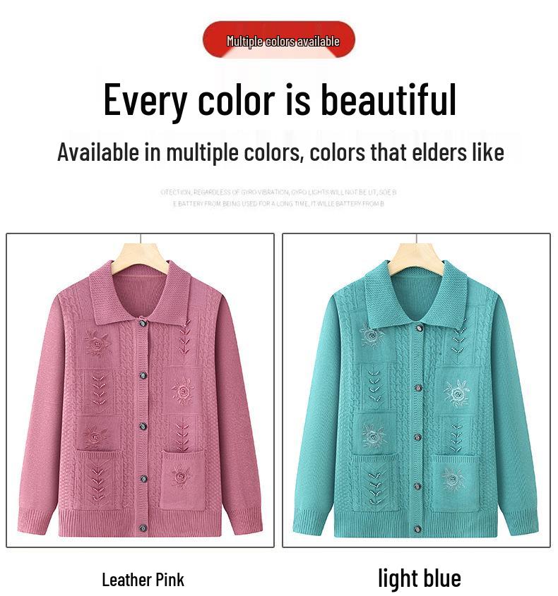 Grandma's Loose Knit Cardigan - Spring/Fall Wear for Middle-aged and Elderly Women