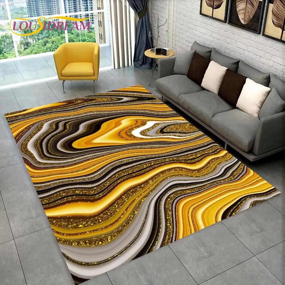 3D Colour Gold Nordic Marble Splendid Area Rug,Carpet for Home Living Room Bedroom Sofa Doormat Kitchen Decor,Non-slip Floor Mat