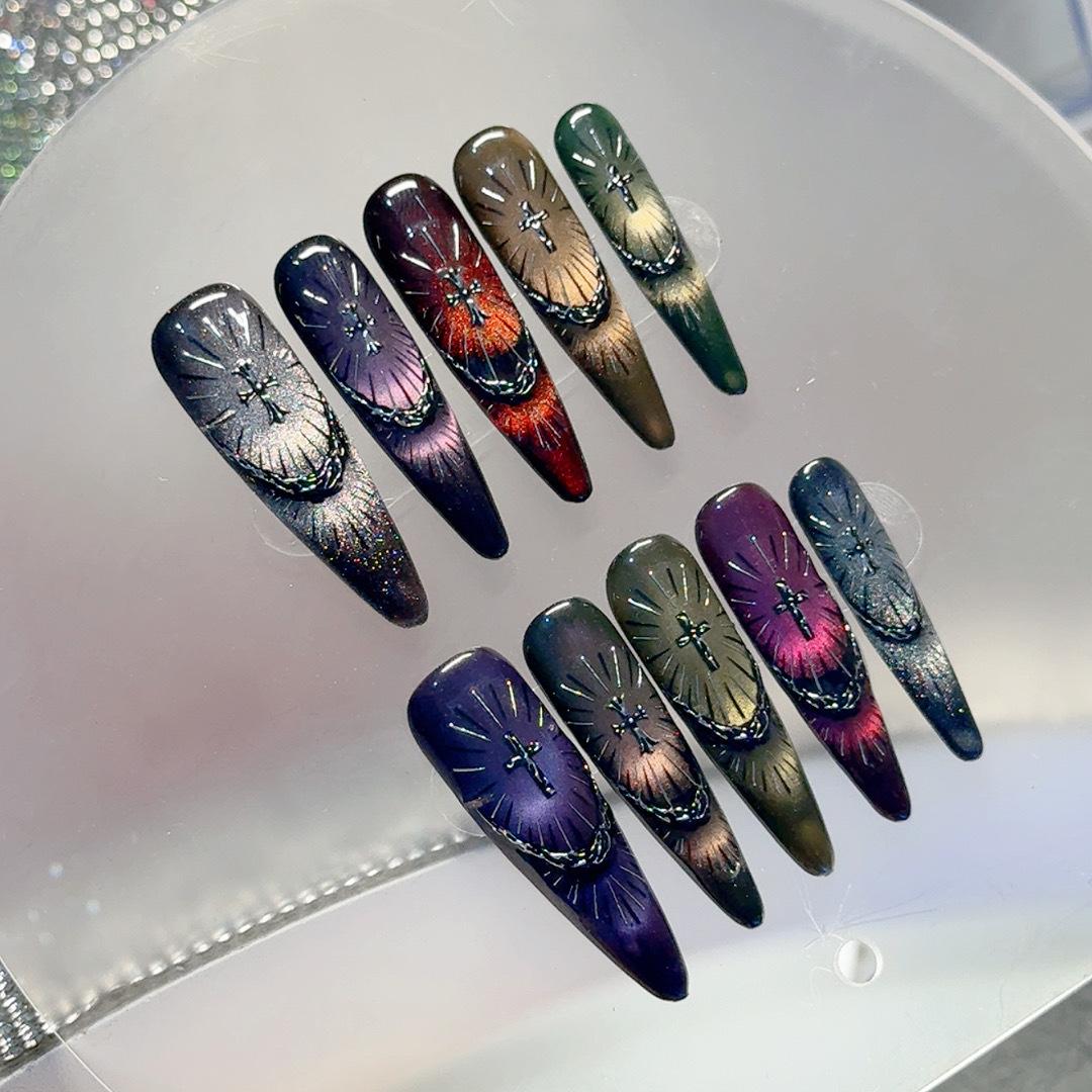 

Накладні нігті Мигдаль Накладні нігті Французький кінчик Накладні нігті з дизайном з блискітками Глянсове повне покриття Акрилові нігті на клею Штучні накладні нігті для жінок M