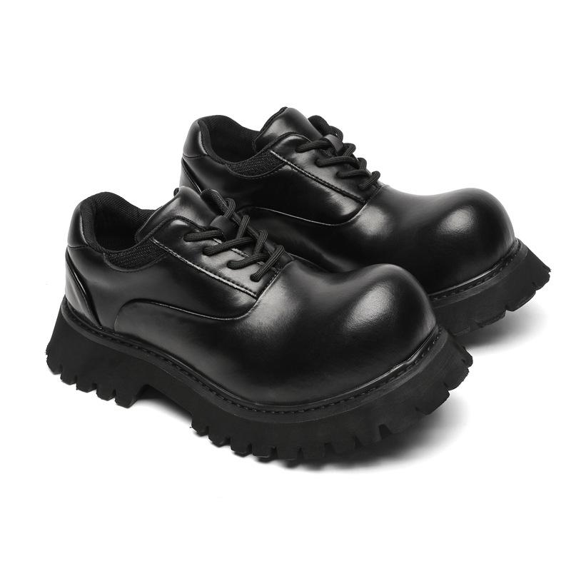 

3591 туфли дерби с перевернутым носком на платформе мужские и женские нишевые парные повседневные кожаные туфли из натуральной кожи функциональный ветер высокая улица черные туфли 44-Male code