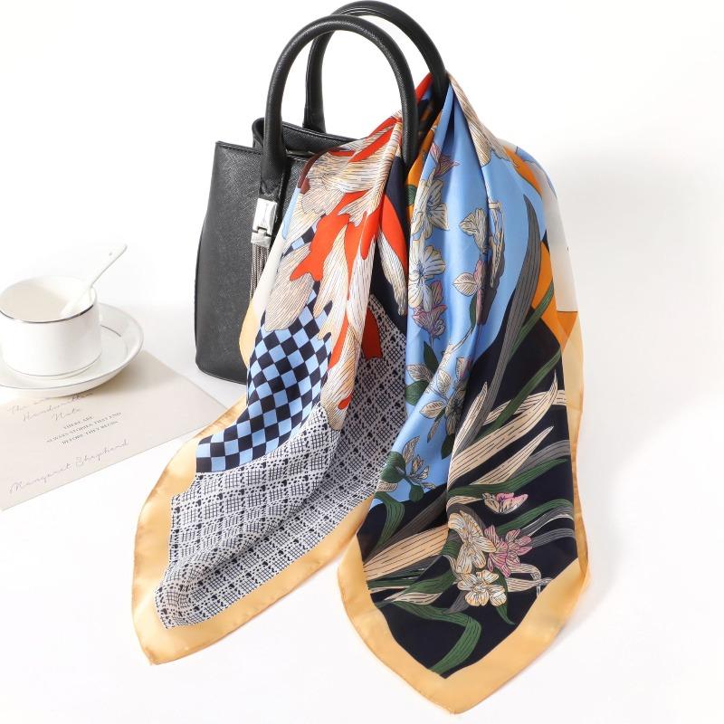 Spring and summer new simulated silk scarf women's versatile high-end sense 70 square scarf fashion printing professional small scarf