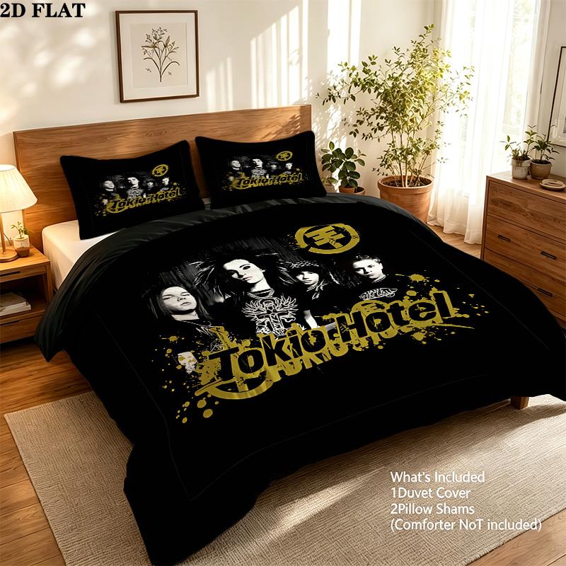 Pościel z wzorem Tokio Hotel Zestaw kołdry Poszewka na kołdrę Poszewka na poduszkę Domowy prezent urodzinowy(1 * poszwa na kołdrę + 2 * poszewki na poduszki, bez rdzenia)