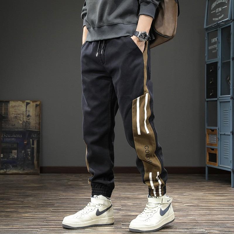 Trend Side Striped Casual Pants Men's Spring Sports Tied Feet Ruffian Handsome Overalls