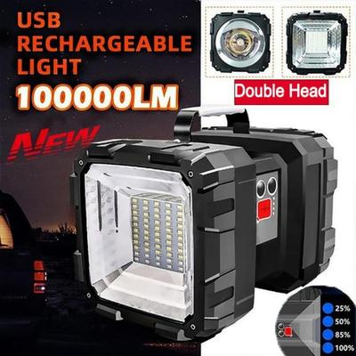 XHP70 Super Bright Double Head Searchlight 200W Rechargeable LED Flashlight Waterproof Handheld Work Light Spotlight Camping