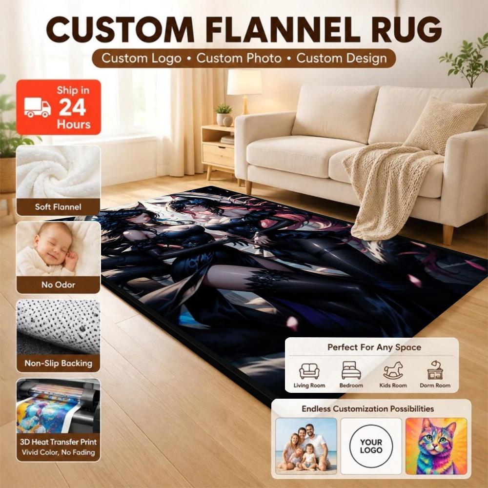 Twin Catgirls Black Lingerie Printed Rug Thick Nonslip Carpet For Gaming Room Study Living Room Home Party Decor Christmas Gift