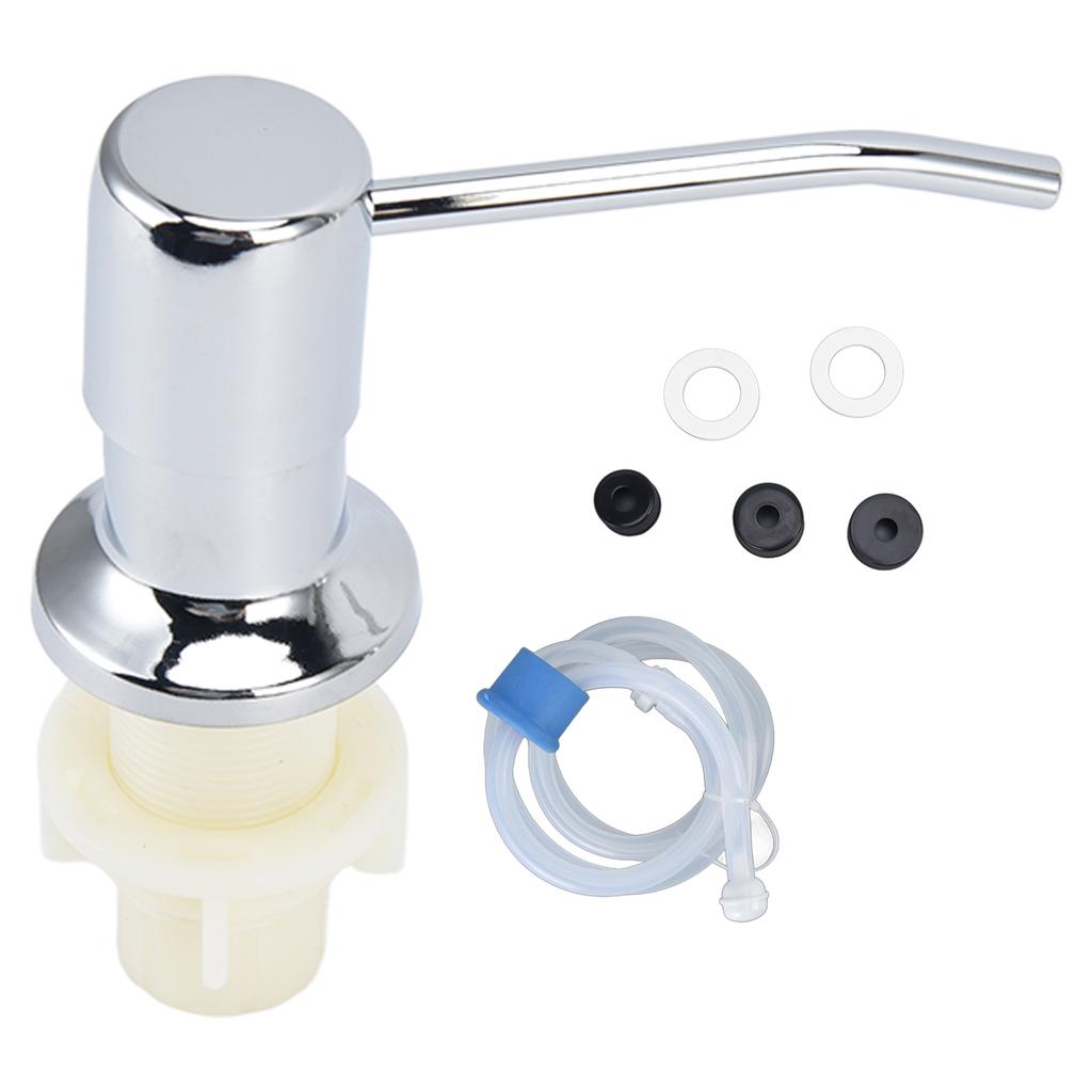Sink Soap Dispenser Kit with Silicone Tube Stainless Steel Electroplating Sink Liquid Pump Head for Kitchen