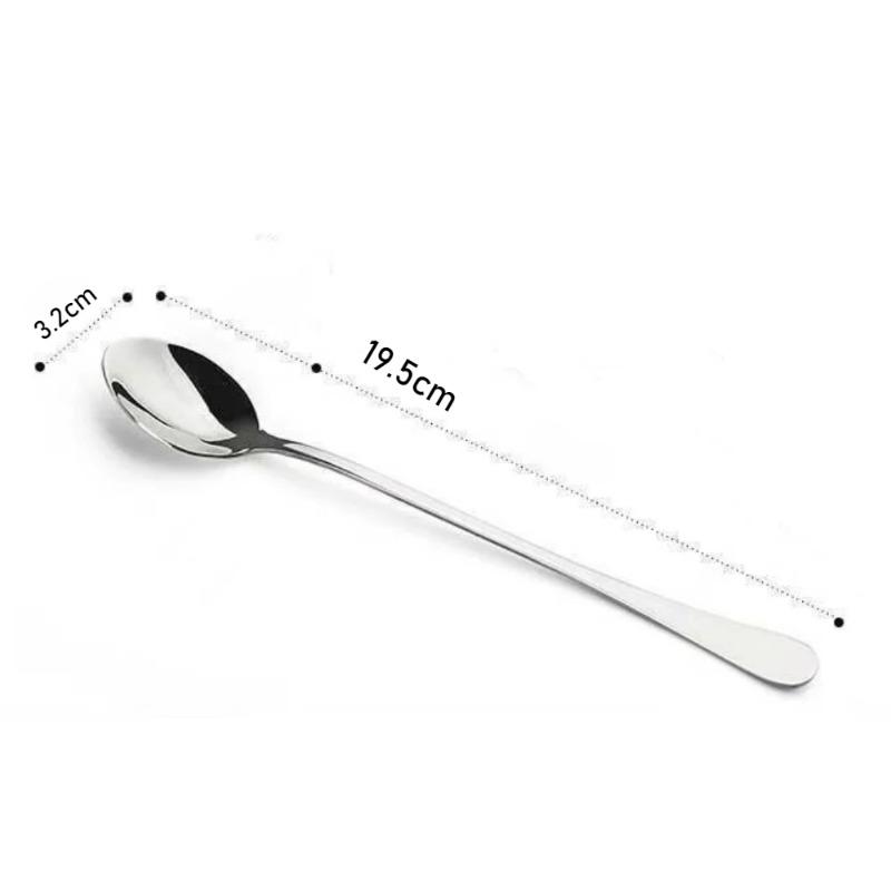 6-Piece Long-Handle Stainless Steel Spoon Set - Thickened Multi-Use Utensils for Coffee, Stirring, Ice Serving & Kitchen Tasks