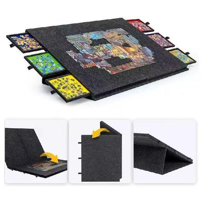 Foldable Cross-border Puzzle Classification Board with Drawer - Portable Puzzle Storage Table with Felt Board.