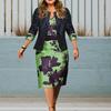 Jupon de damă Plus mărime 1 set rochie haină femei imprimeu flori mâneci 3/4 slim fit primăvară toamnă decolteu în V deasupra genunchiului set jachetă pentru petrecere
