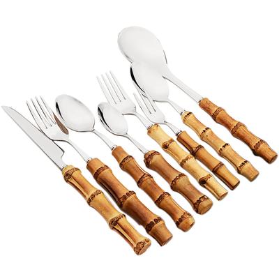 5pcs / 9pcs Kitchen Dinnerware 304 Stainless Steel Bamboo Handle Silver Tableware Set Western Knife Fork Coffee Spoon Cutlery Set
