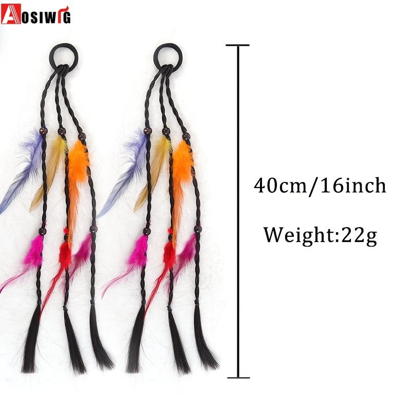Synthetische Handgeflochtene Bunte Feder-Simulations-Perücken-Zopf Böhmischer Stil Gummiband Haaraccessoire Geeignet für Damen-Partys