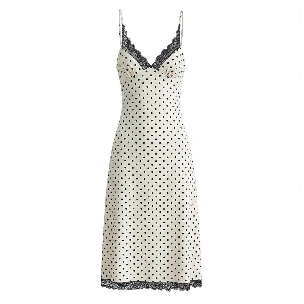 Spring 2026 European & American Style Women's Polka Dot Lace Camisole Dress