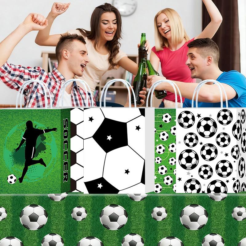 Football-Themed Tote Bag Party Football Pattern Gift Bag Sporty Shopping And Beverage Paper Bag