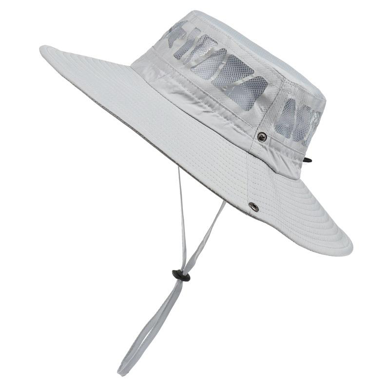 

Spring and summer men and women outdoor mountaineering hiking fishing hat sunscreen breathable UV protection big eaves hat bucket hat L（55-60cm） світло-сірого кольору
