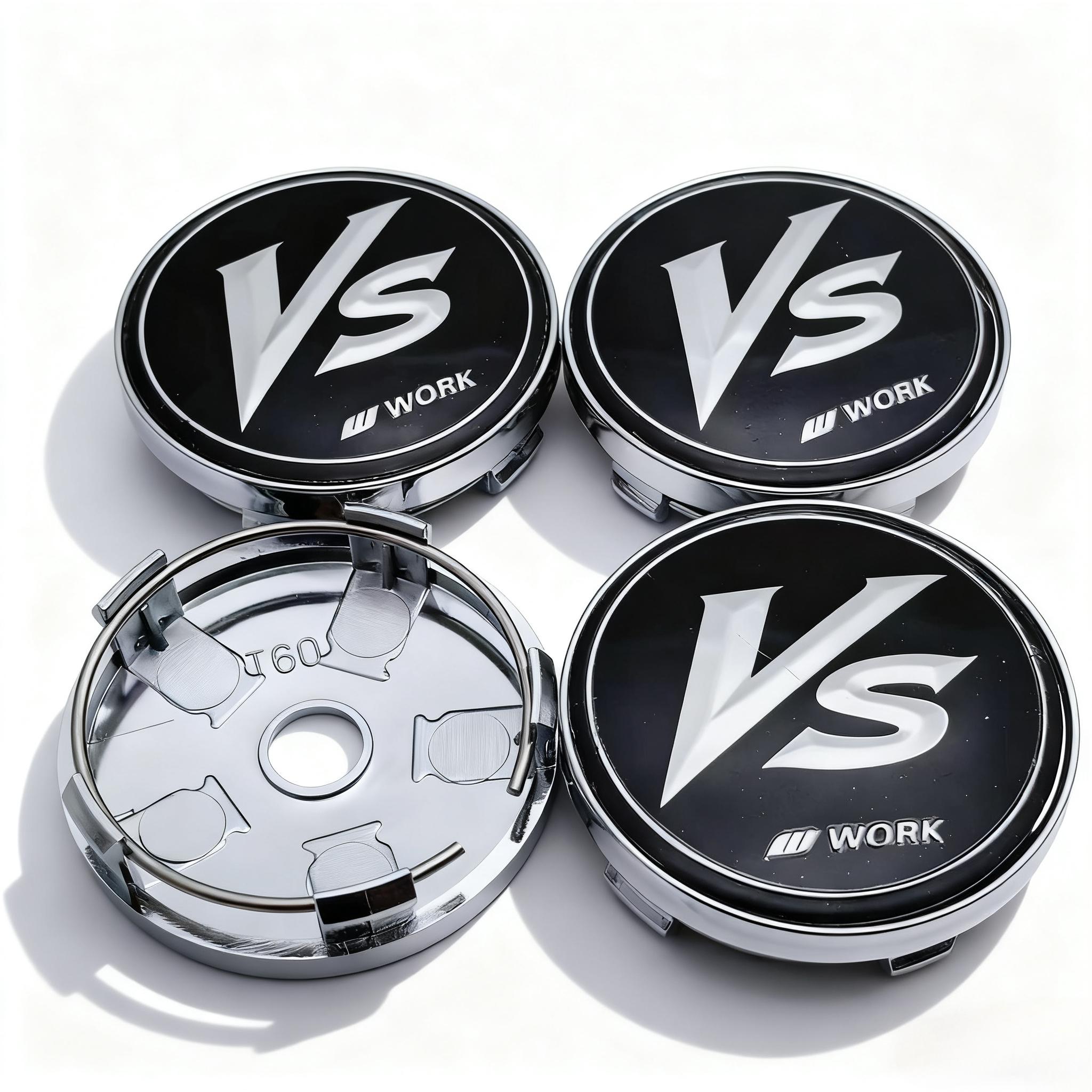 

4pcs JDM VS W Work Logo Emblem Badge Car Wheel Center Caps 60MM Clips 56MM Rim Hubcaps Dust Cover Wheels Hub Cap Car Accessories VS L Badge&4pcs T60 Wheel Cap