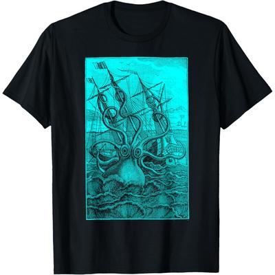 Gigantyczna Ośmiornica Statek Piracki Vintage Kraken Kalmar Żeglarski Koszulka
