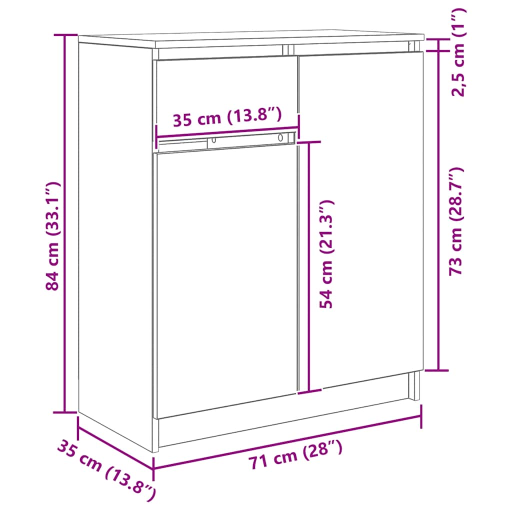 White Sideboard with Drawer 71 X 35 X 84 Cm Particleboard