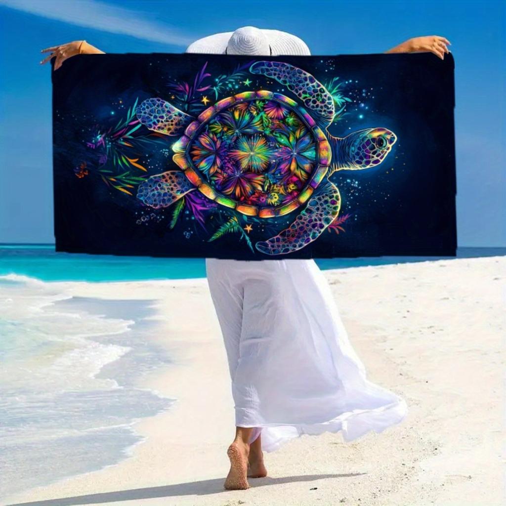 Ultra-Fine Fiber Beach Bath Towel Quick-Dry Sea Turtle Starfish Design Dark Blue Soft Lightweight for S Pool Vacation Ocean