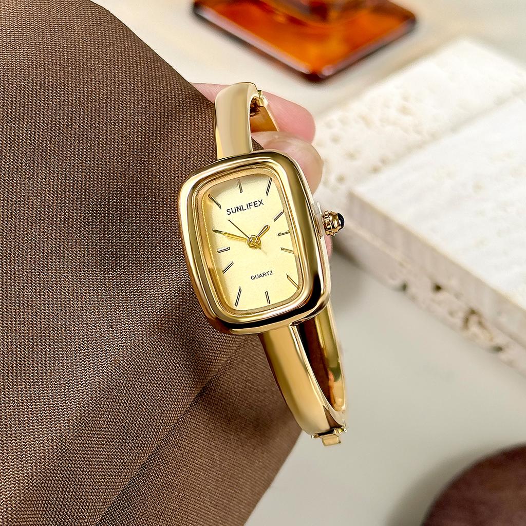 SUNLIFEX New Square Dial Women's Quartz Watch Brand Dress Gold Bracelet Strap Watches Original Simple Wristwatch Ladies Clock