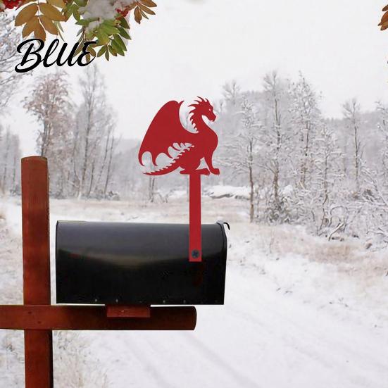 Outdoor Mail Holder Sign Metal Mailbox Flag Replacement, Decorative Dragon Stake Sign, Mounting Holes Winged Shape Ornament for Box Decoration
