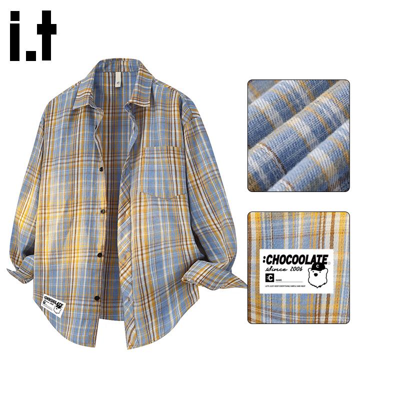 :CHOCOOLATEit Men's American Style Loose Fit Plaid Long Sleeve Shirt