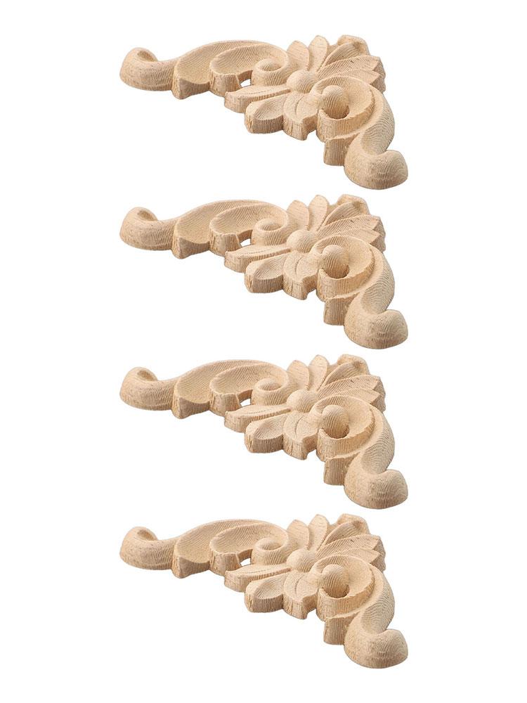 4 X Wooden Carved Corner Onlay Applique Furniture Mouldings Decal Decoration Uk