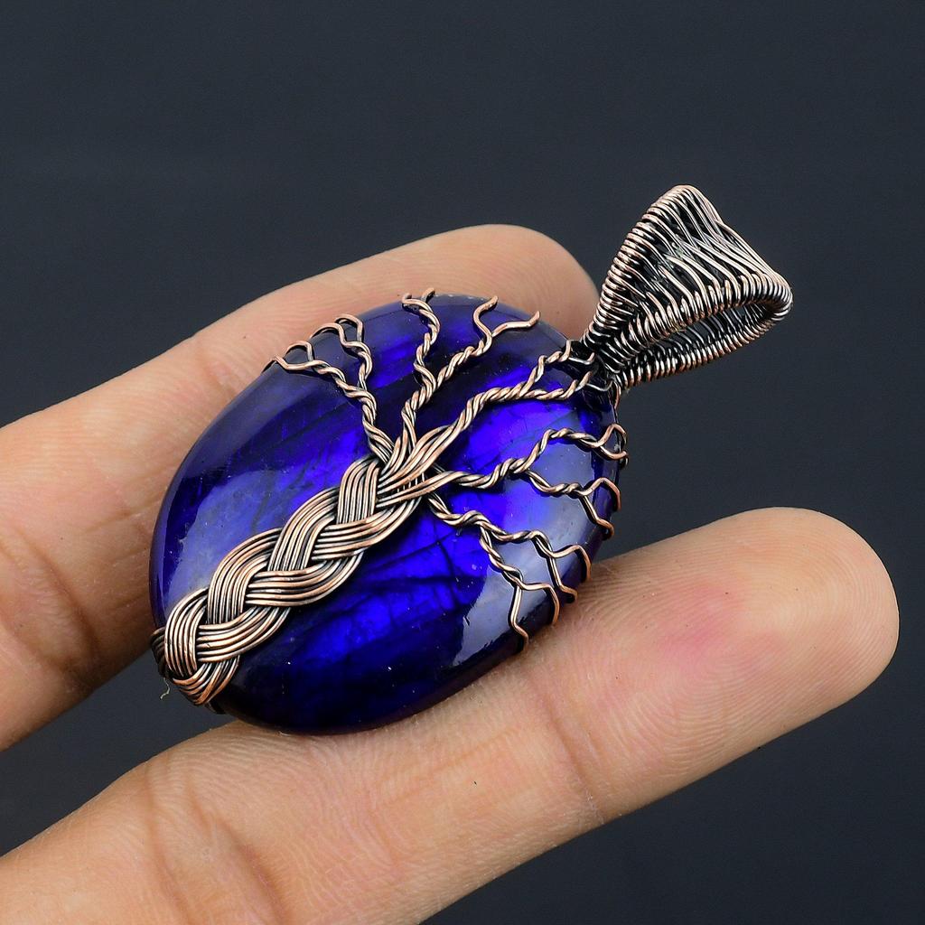 Blue Flash Labradorite Handmade Pendant, Natural Gemstone Jewelry, 999 Copper Wire Wrapped Pendant Jewelry, For Gift